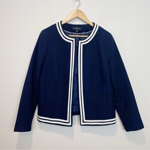 Talbots Cotton Textured Open Front 3/4 Sleeve Cardigan Size 12 Contrast Ribbon